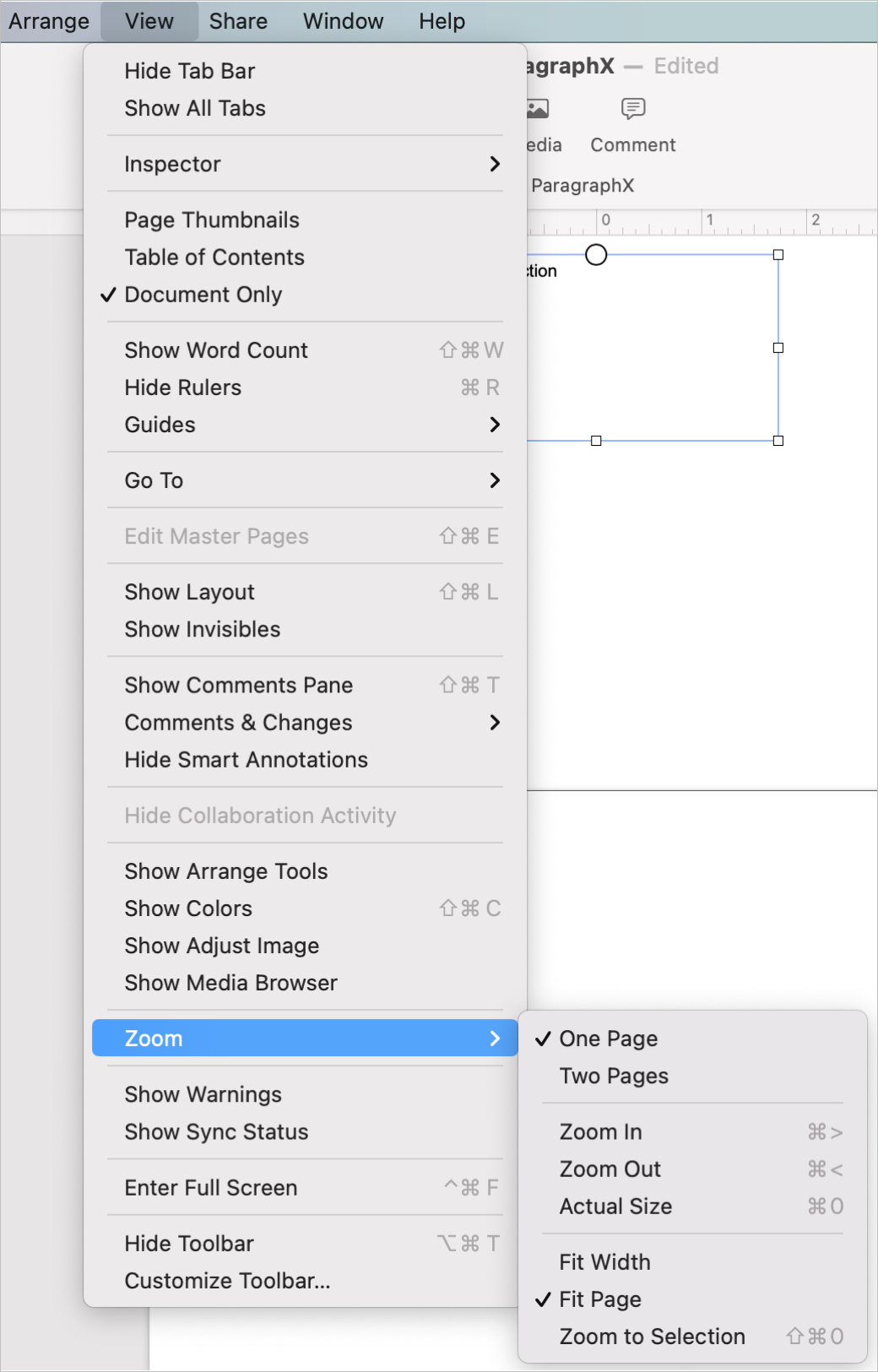 Visualizzazione delle pagine Ingrandisci la barra dei menu su Mac