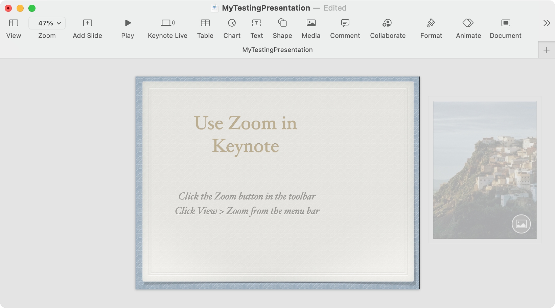 Keynote Zoom per adattare i contenuti su Mac