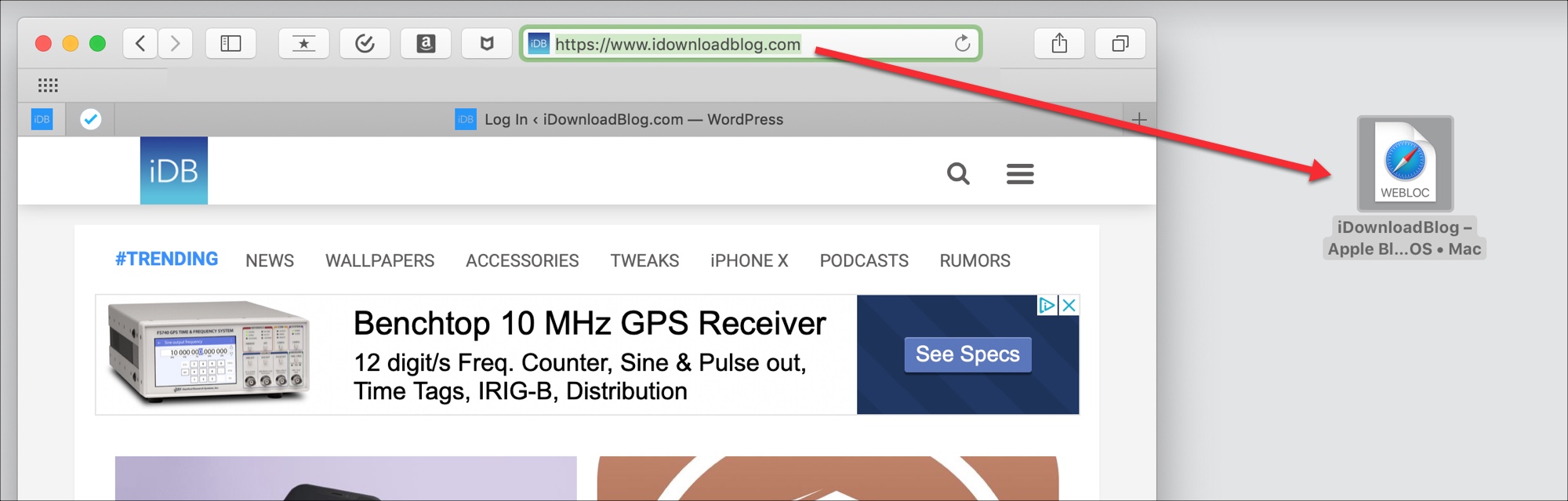 Trascina l'URL da Safari a Desktop Mac
