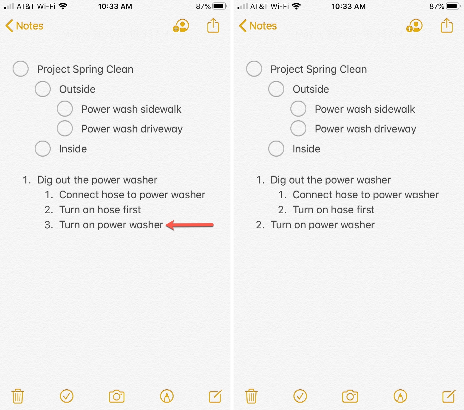Note Scorri fino a iPhone in rientro