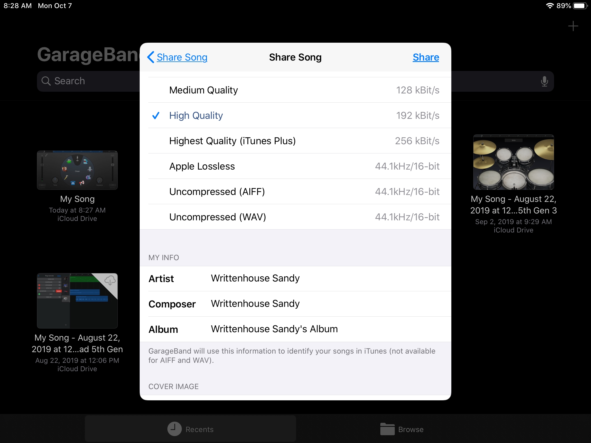 GarageBand Condividi canzone iPad