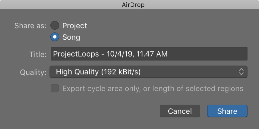 GarageBand Condividi su AirDrop Mac