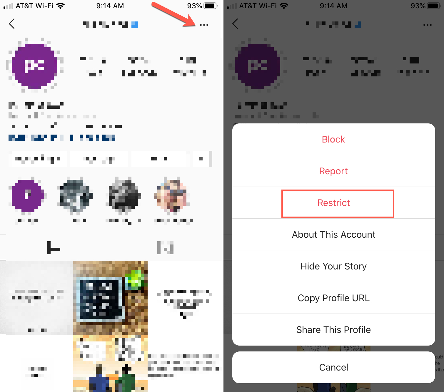 Limita il profilo utente Instagram