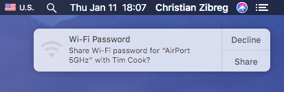 condividi il messaggio della password wifi