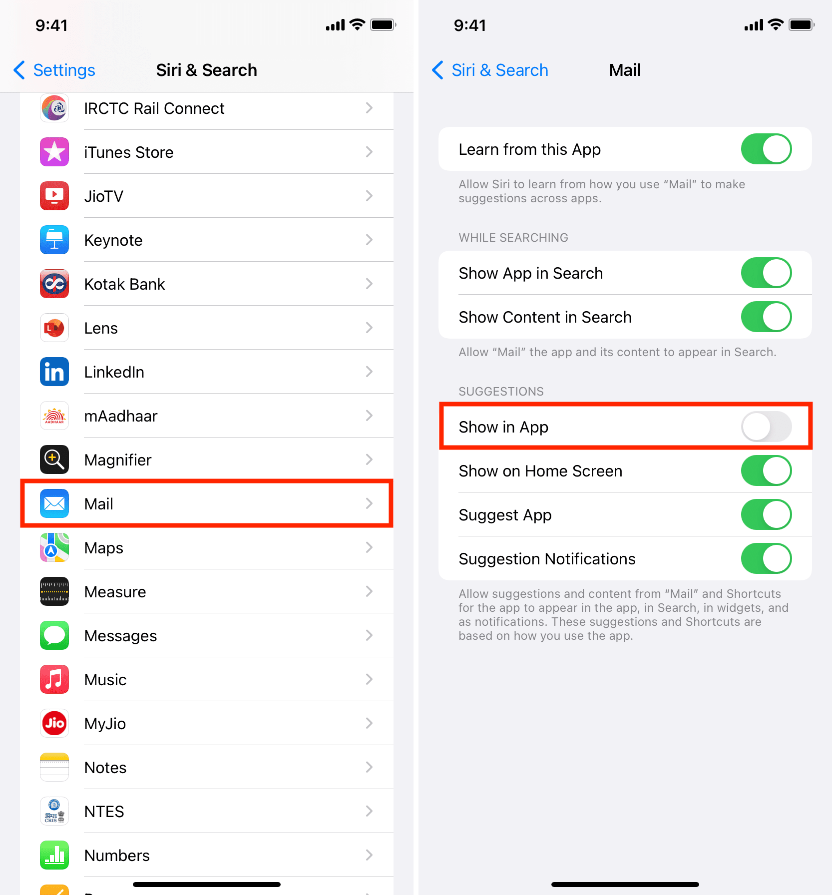 Disattiva i suggerimenti per gli eventi di Mail Siri su iPhone