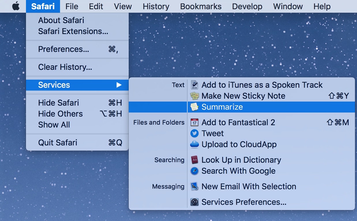 Riepiloga il testo in Safari