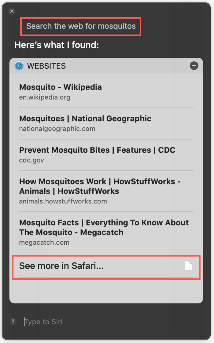 Siri Cerca sul Web su Mac