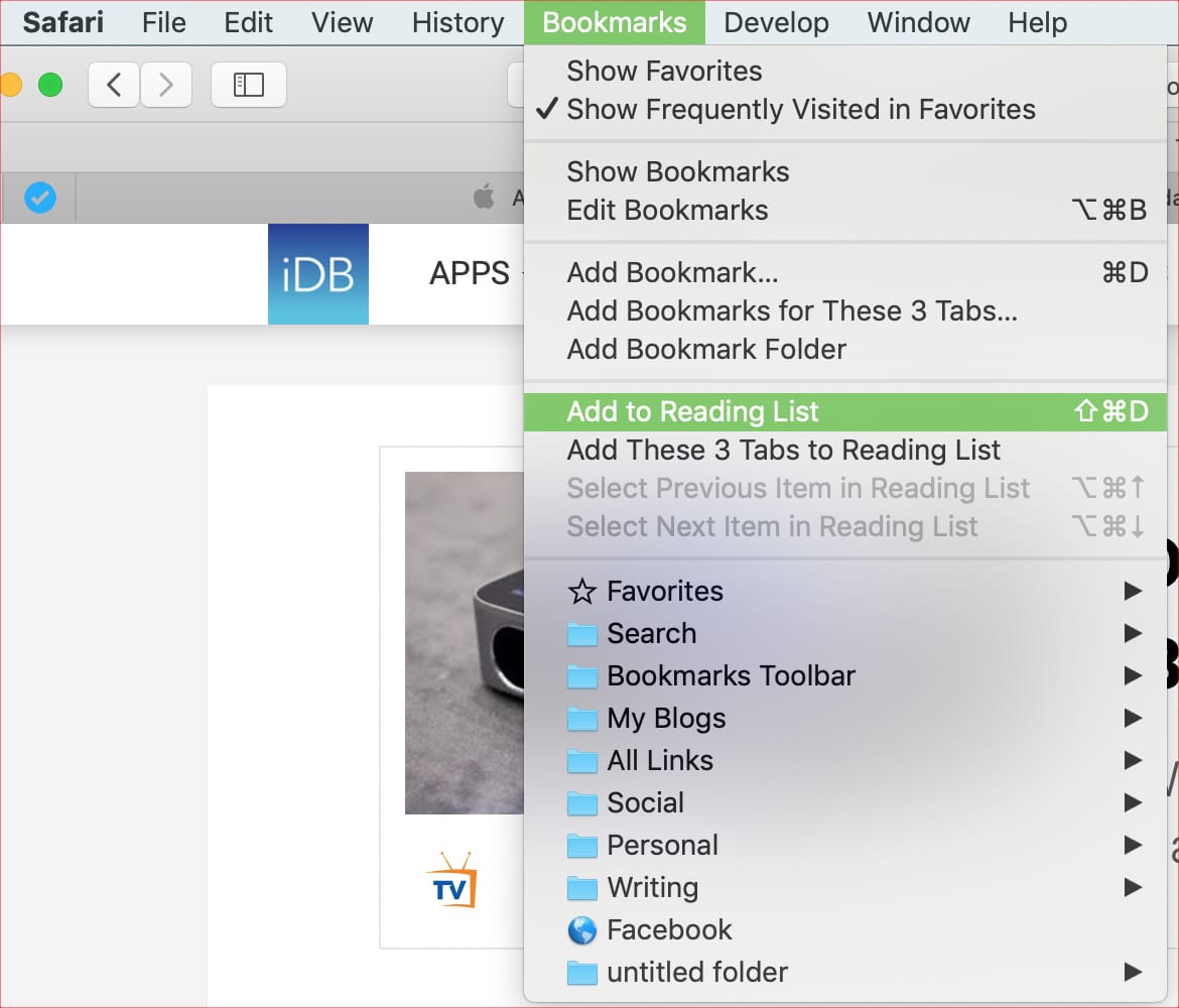 Aggiungi all'elenco di lettura di Safari Mac offline