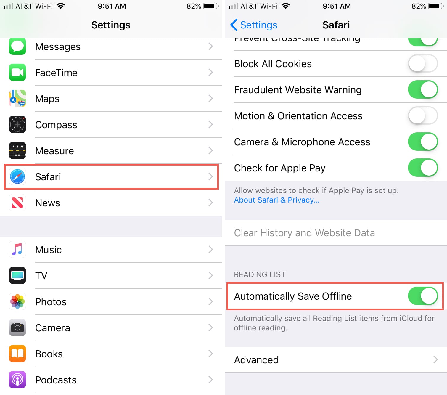 Abilita l'elenco di lettura di Safari offline per iPhone