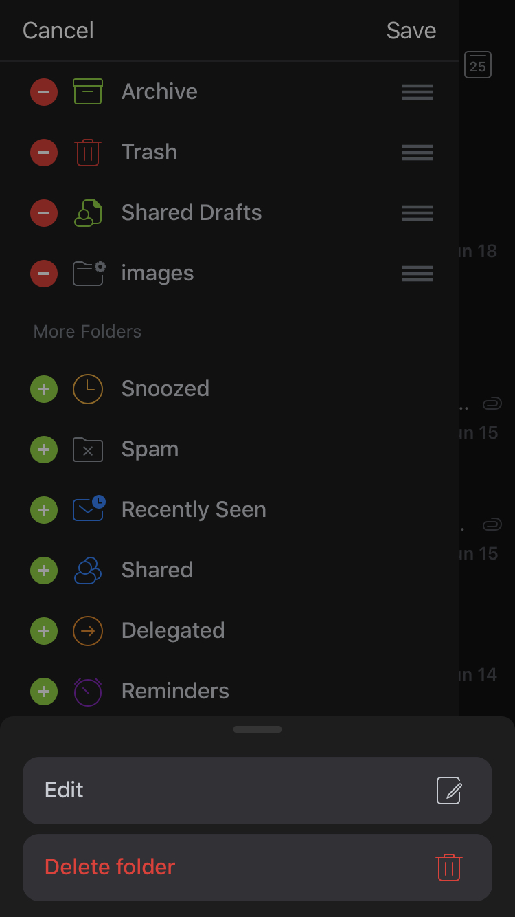 Spark iPhone Modifica Elimina cartella Smart