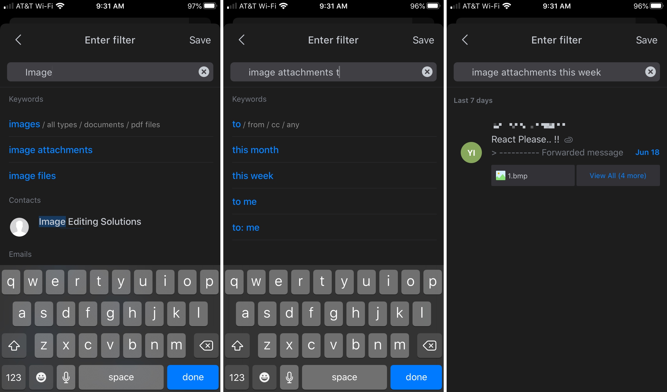 Spark iPhone Smart Folder Inserisci le parole chiave