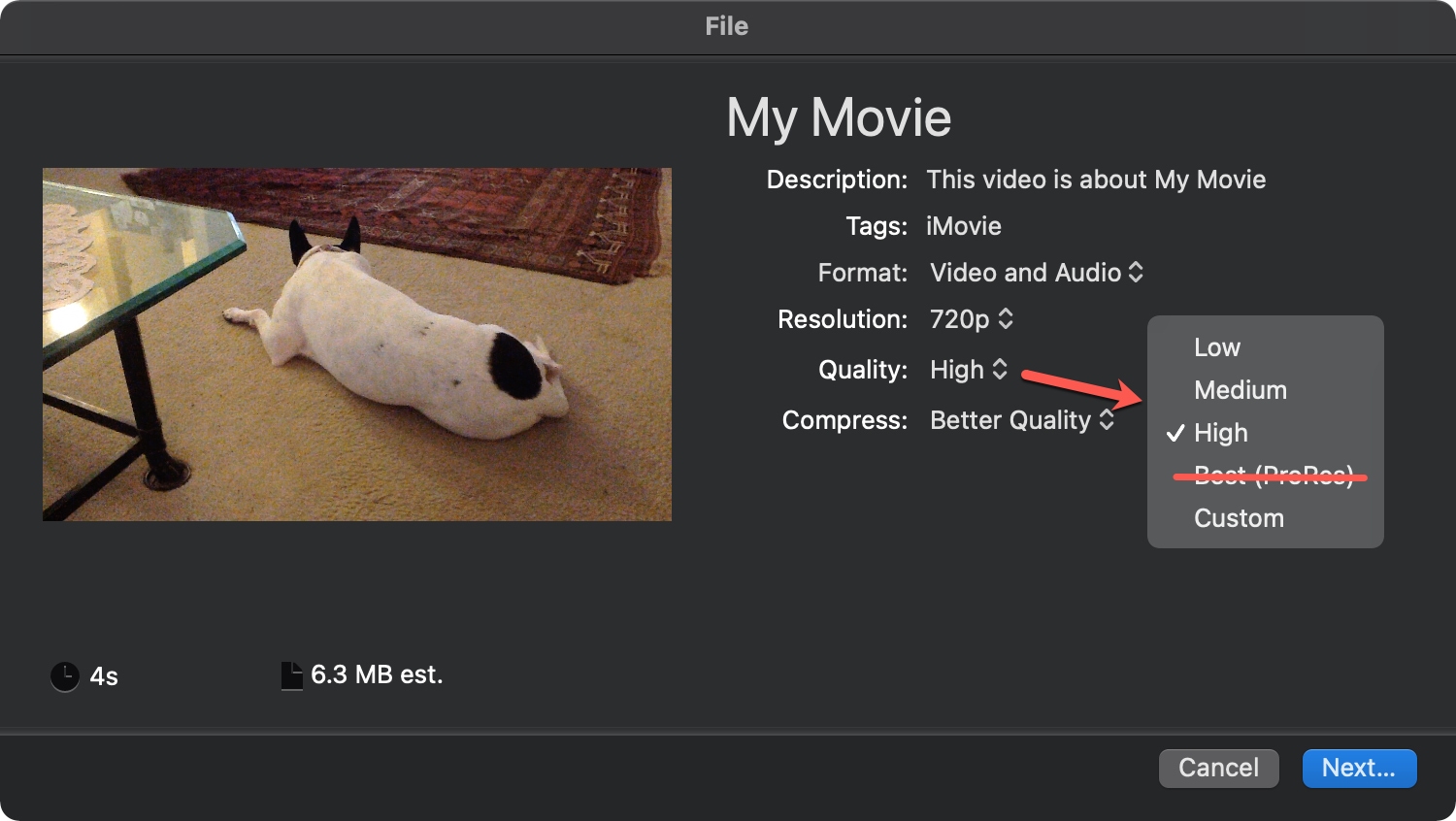 iMovie Condividi MP4