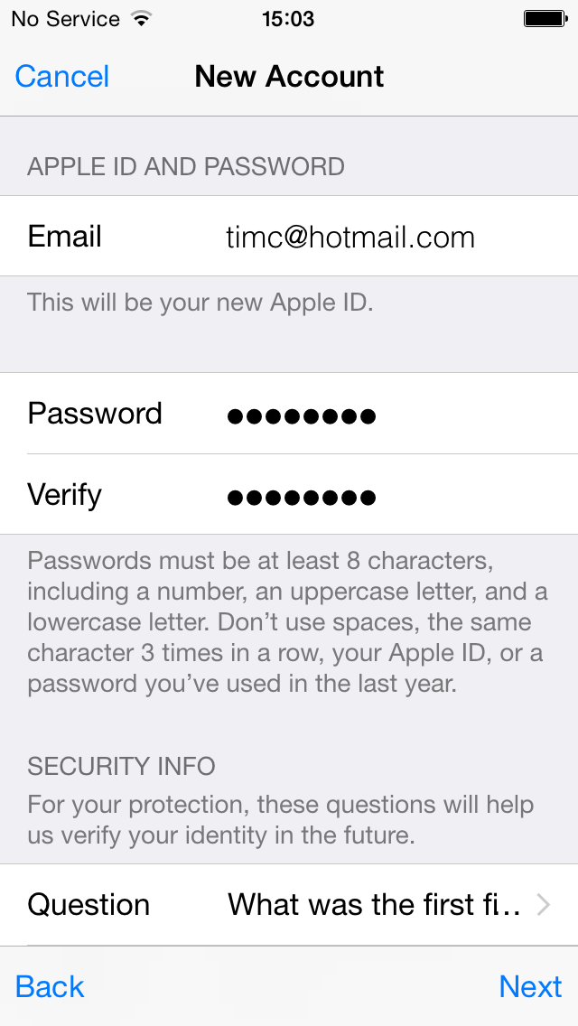 nuovo ID Apple crea account