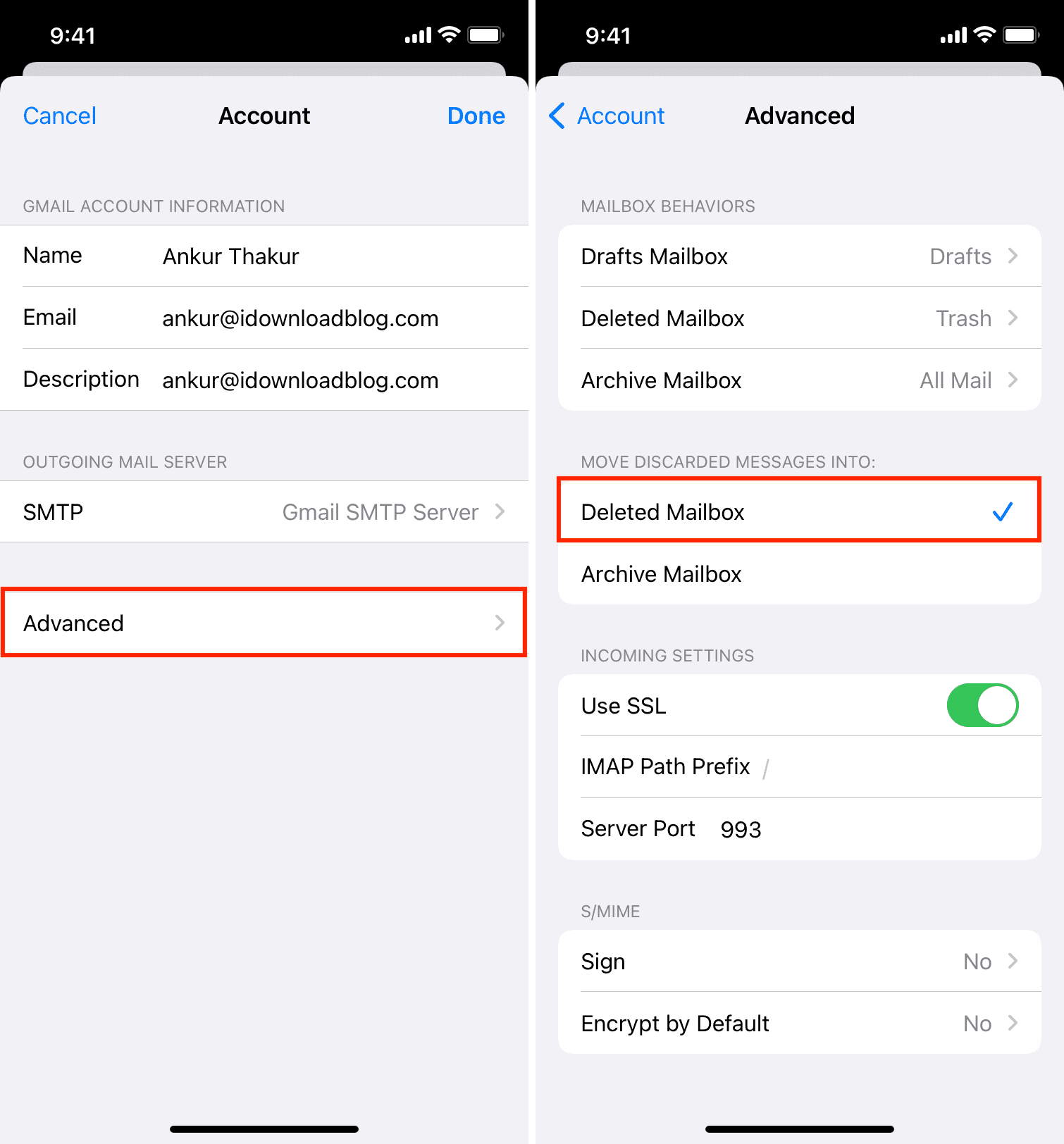 Sposta i messaggi scartati nella casella di posta eliminata in Mail su iPhone