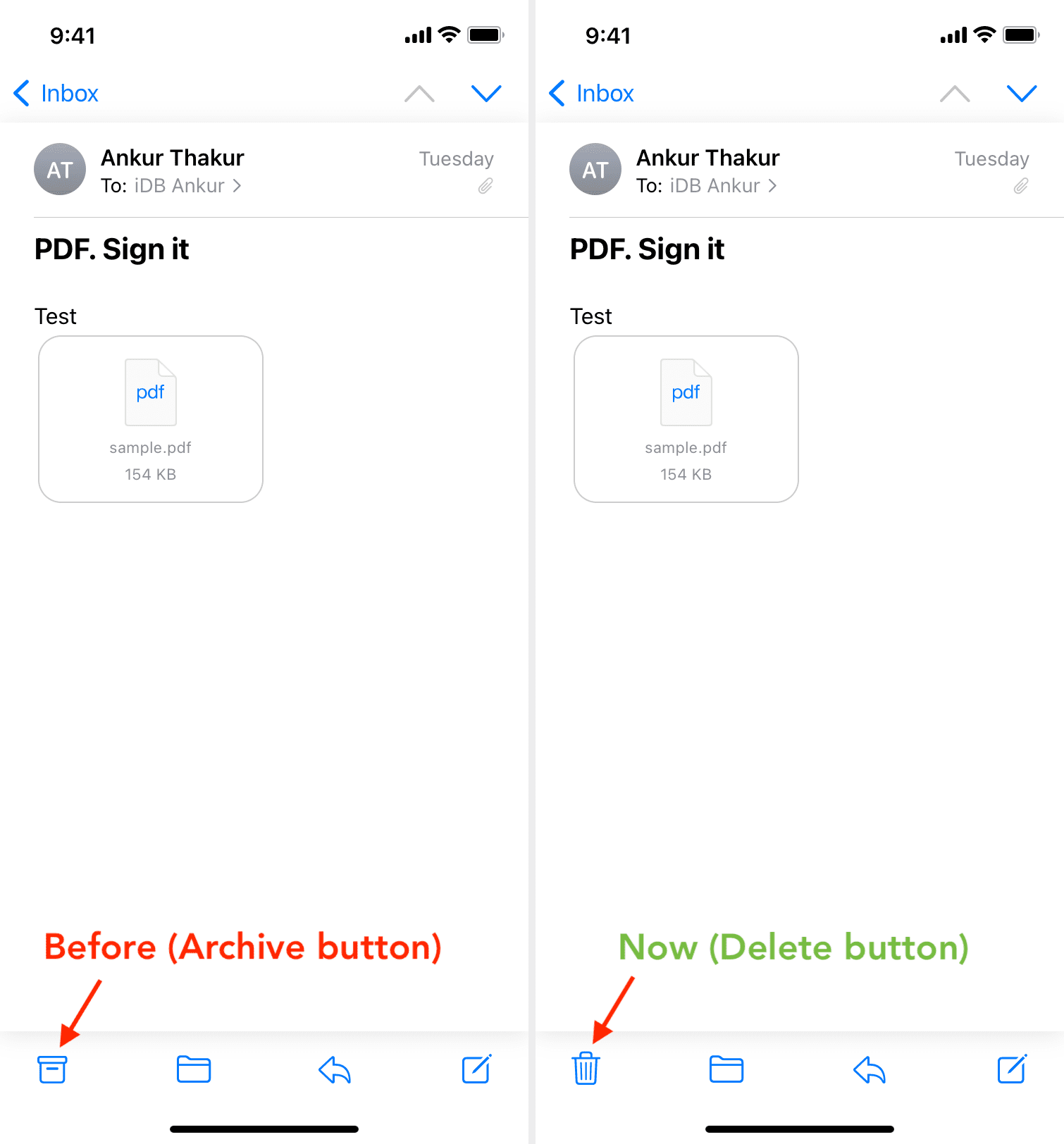 Archivio sostituito da Elimina nell'app Mail di iOS