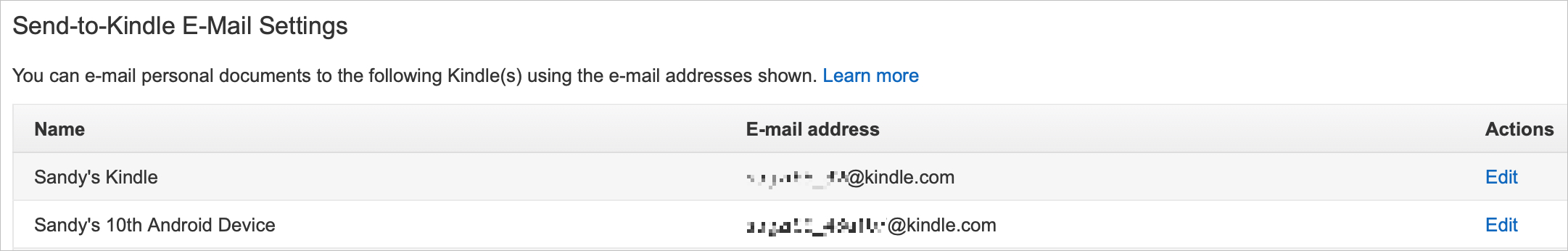 Invia a Impostazioni e-mail Kindle