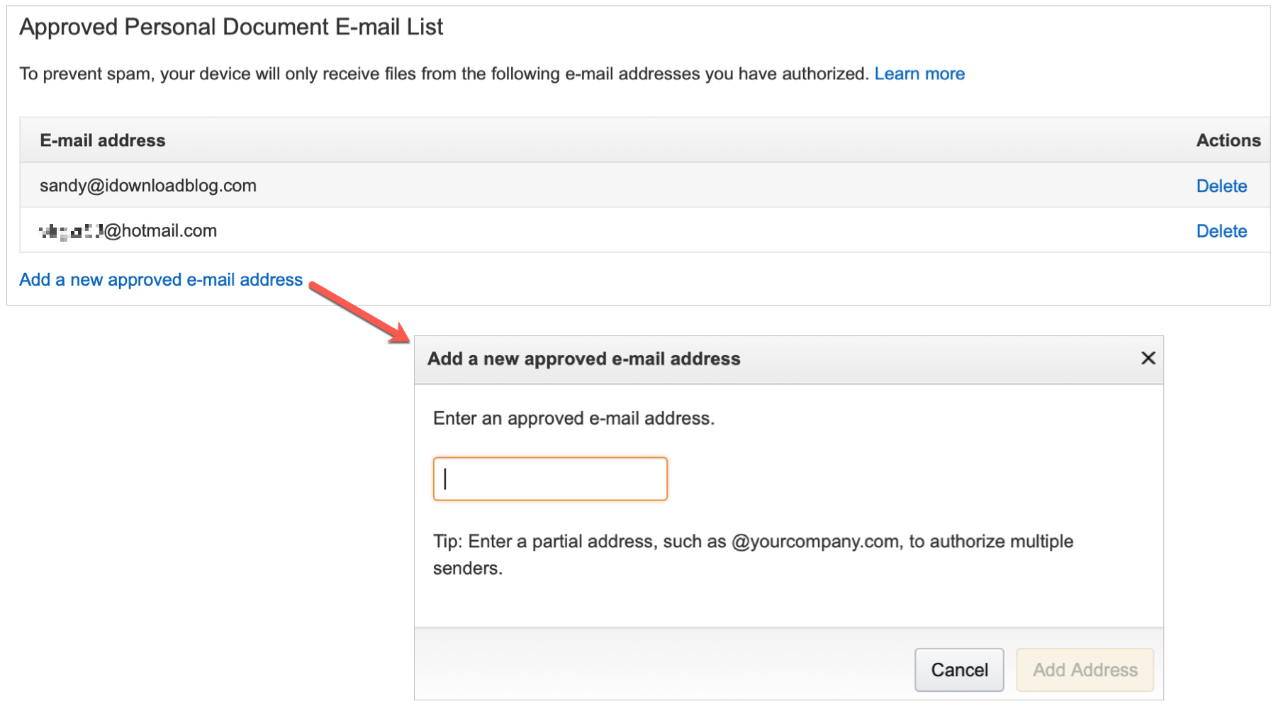 Aggiungi indirizzo e-mail approvato Amazon Kindle