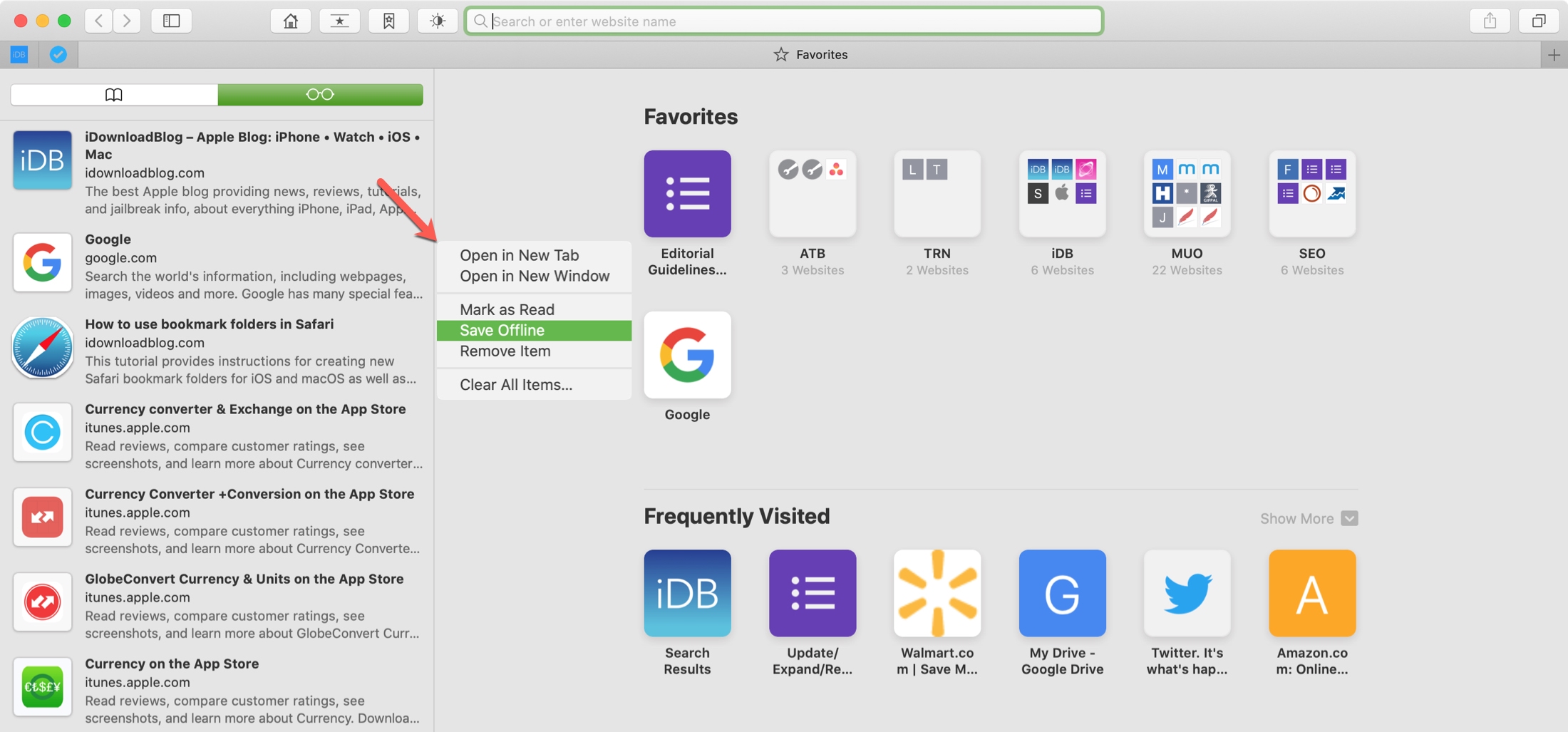 Salva l'elenco di lettura offline Safari Mac