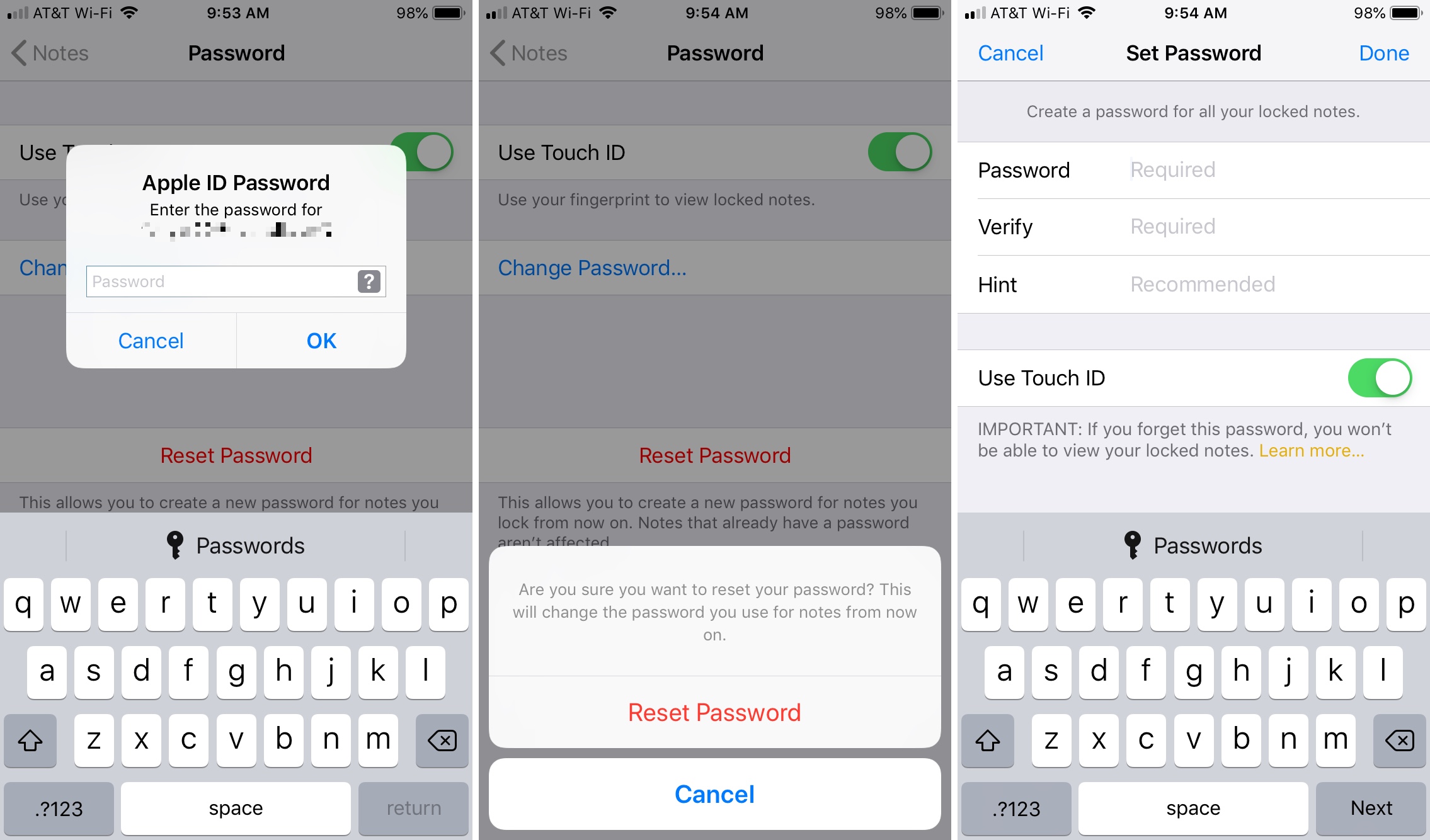Reimposta le note sulla password su iPhone