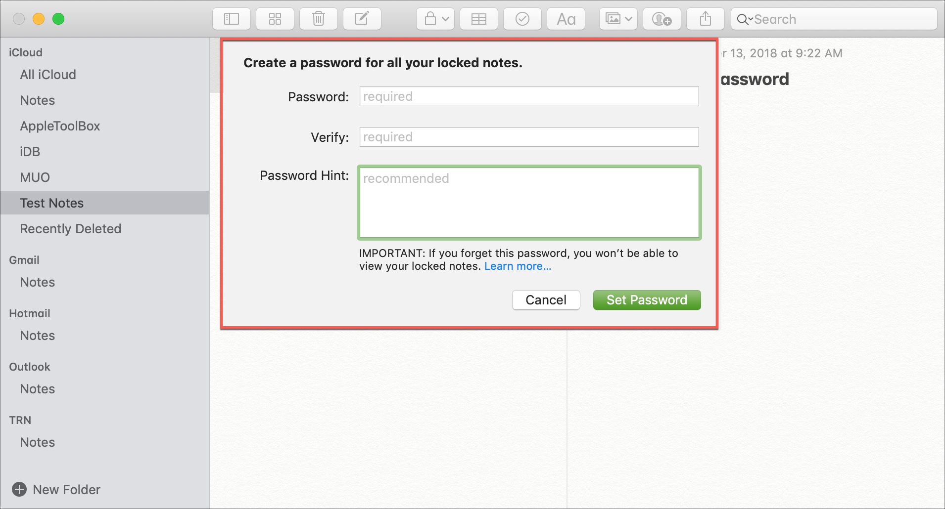 Reimposta le note sulla password su Mac