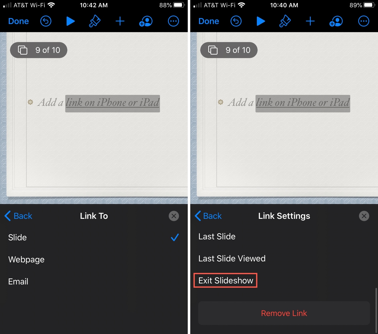 Keynote iPhone Link per uscire
