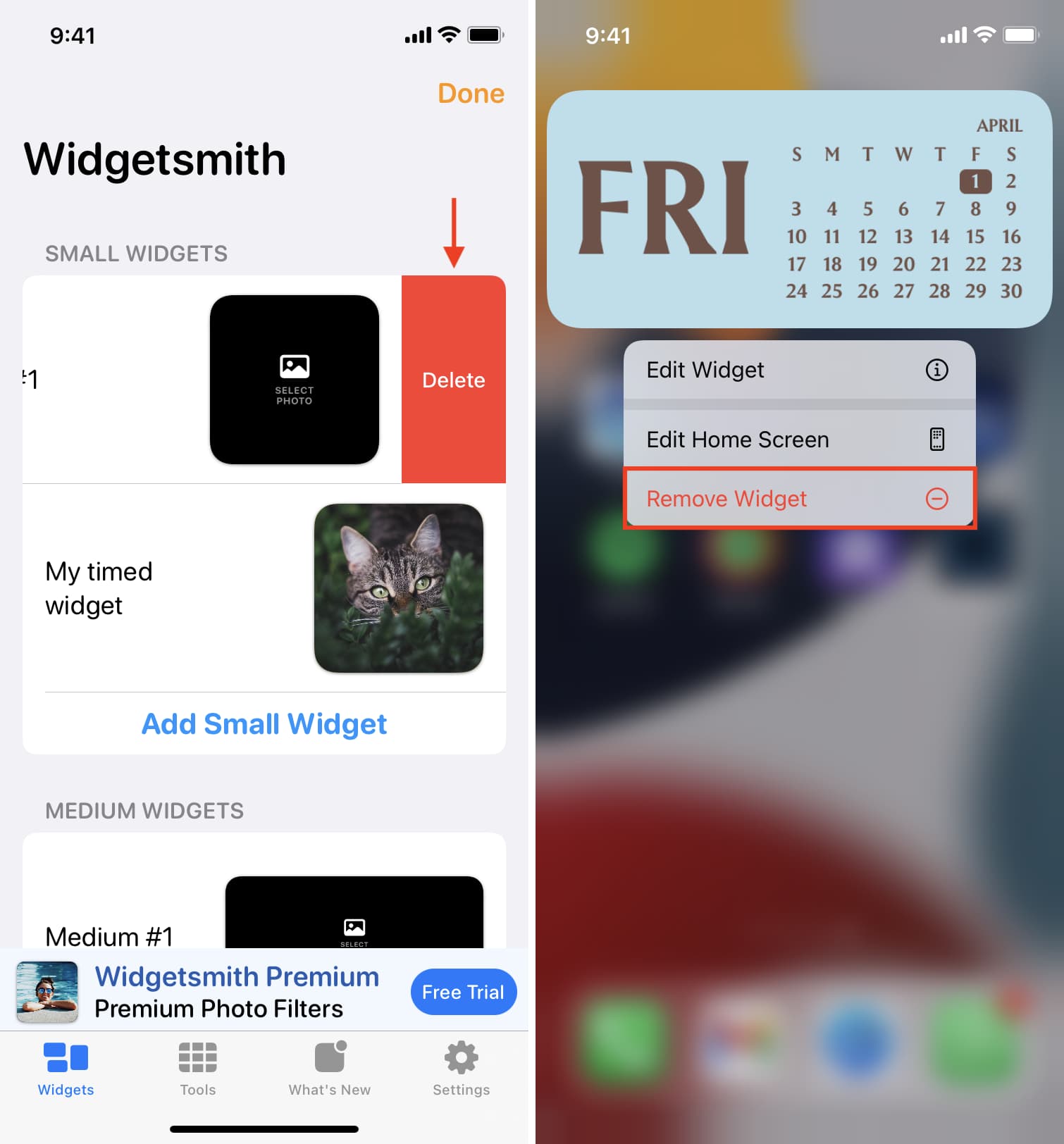 Elimina il widget Widgetsmith da iPhone
