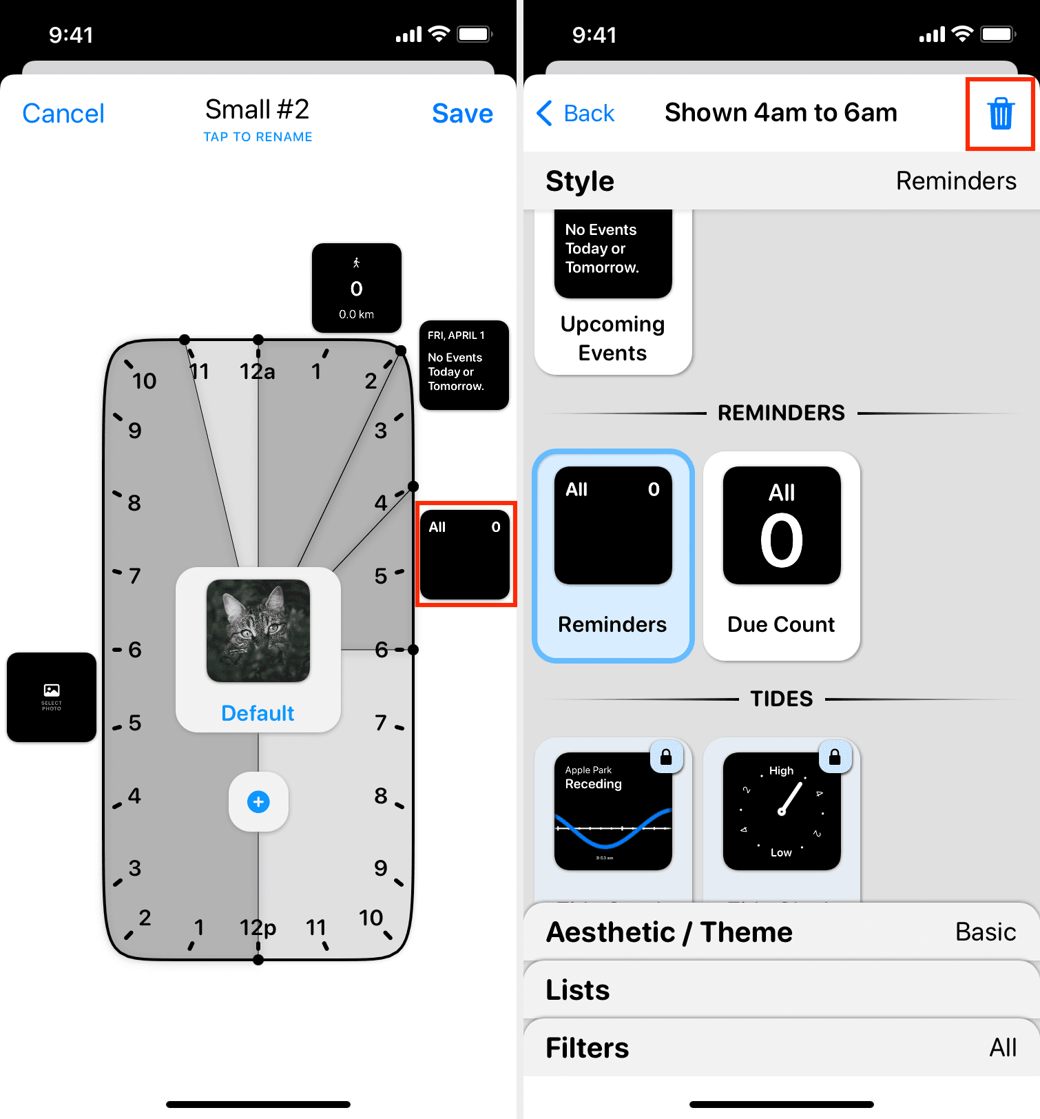 Elimina un widget a tempo in Widgetsmith