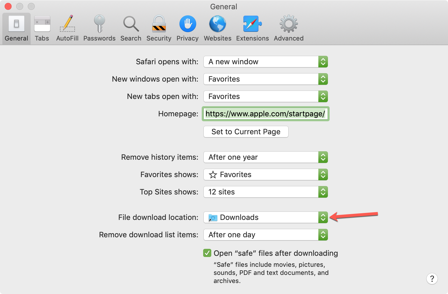 Posizione di download dei file Safari su Mac