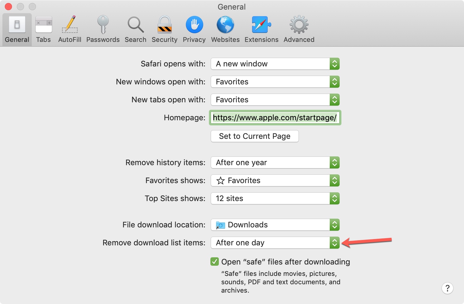 Rimuovi gli elementi dell'elenco di download Safari su Mac
