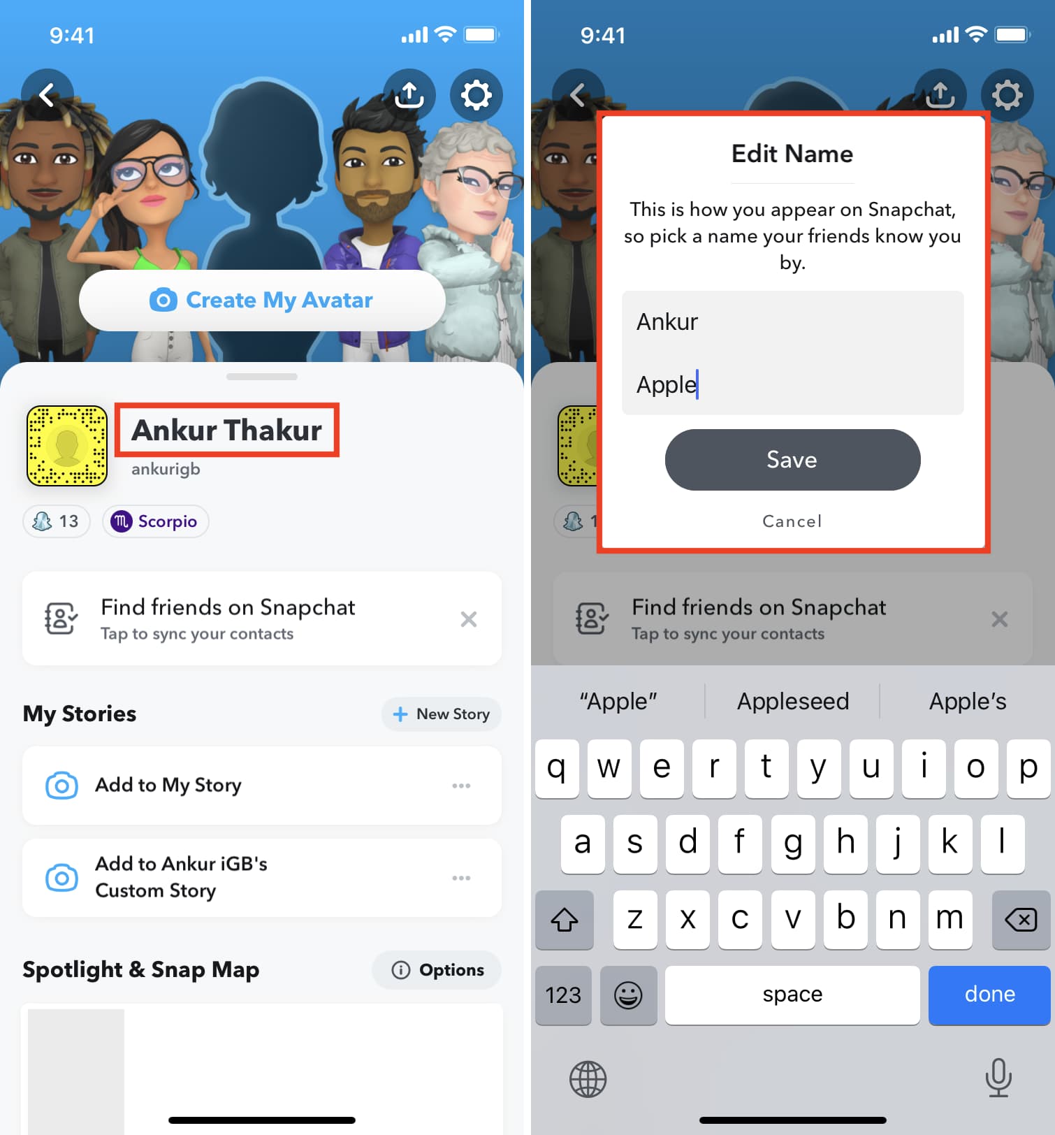Cambia il tuo nome Snapchat