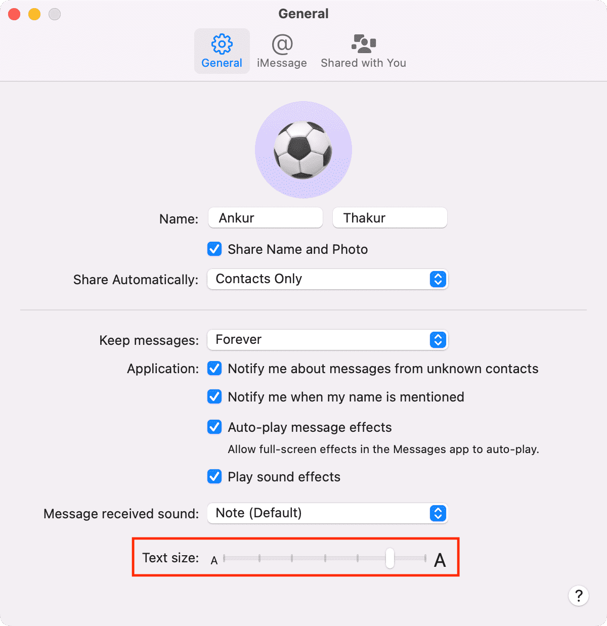 Aumenta la dimensione del testo dell'app Messaggi su Mac