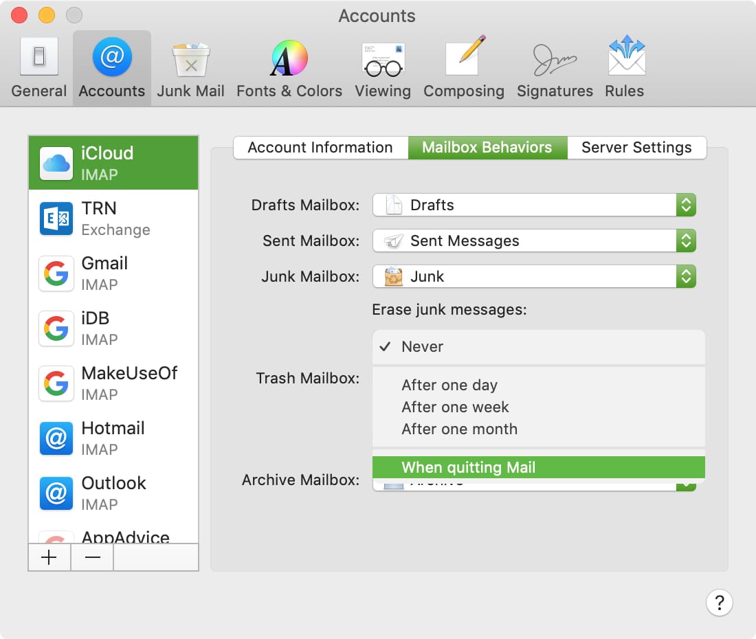 Cancella il tempo dei messaggi di posta indesiderata su Mac Mail