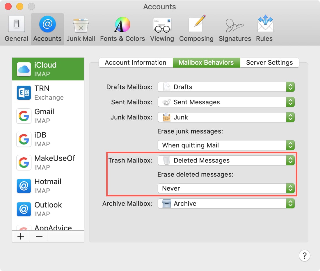 Cancella i messaggi di posta nel cestino su Mac Mail