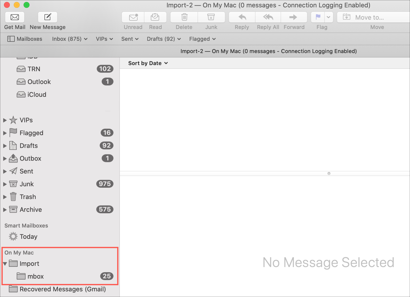 Mailbox importata Mail Mac