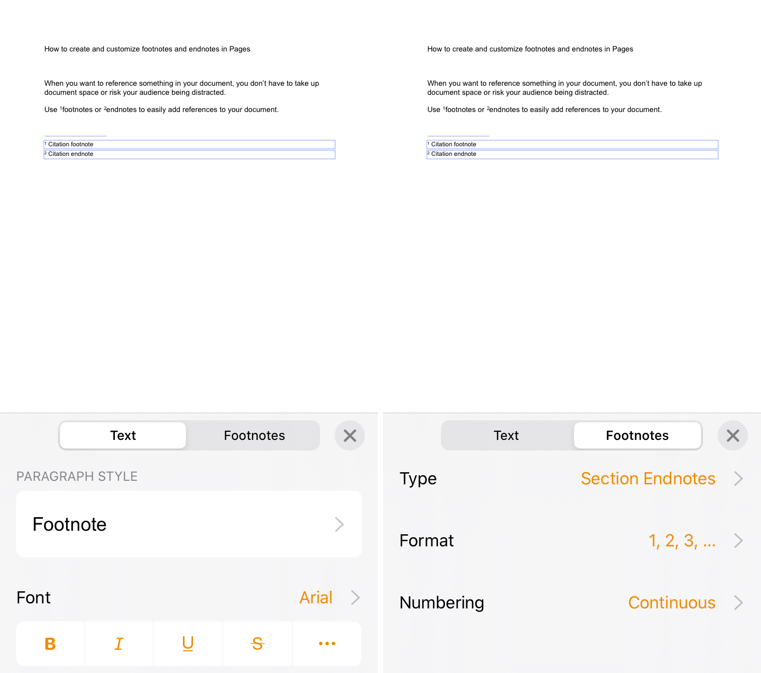 Pagine convertite in Endnote iPhone
