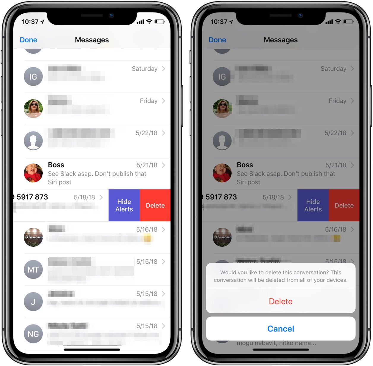 Messaggi Apple Sincronizzazione iCloud elimina la richiesta del thread di conversazione