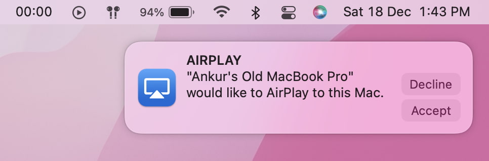 Accetta la richiesta AirPlay in arrivo su Mac