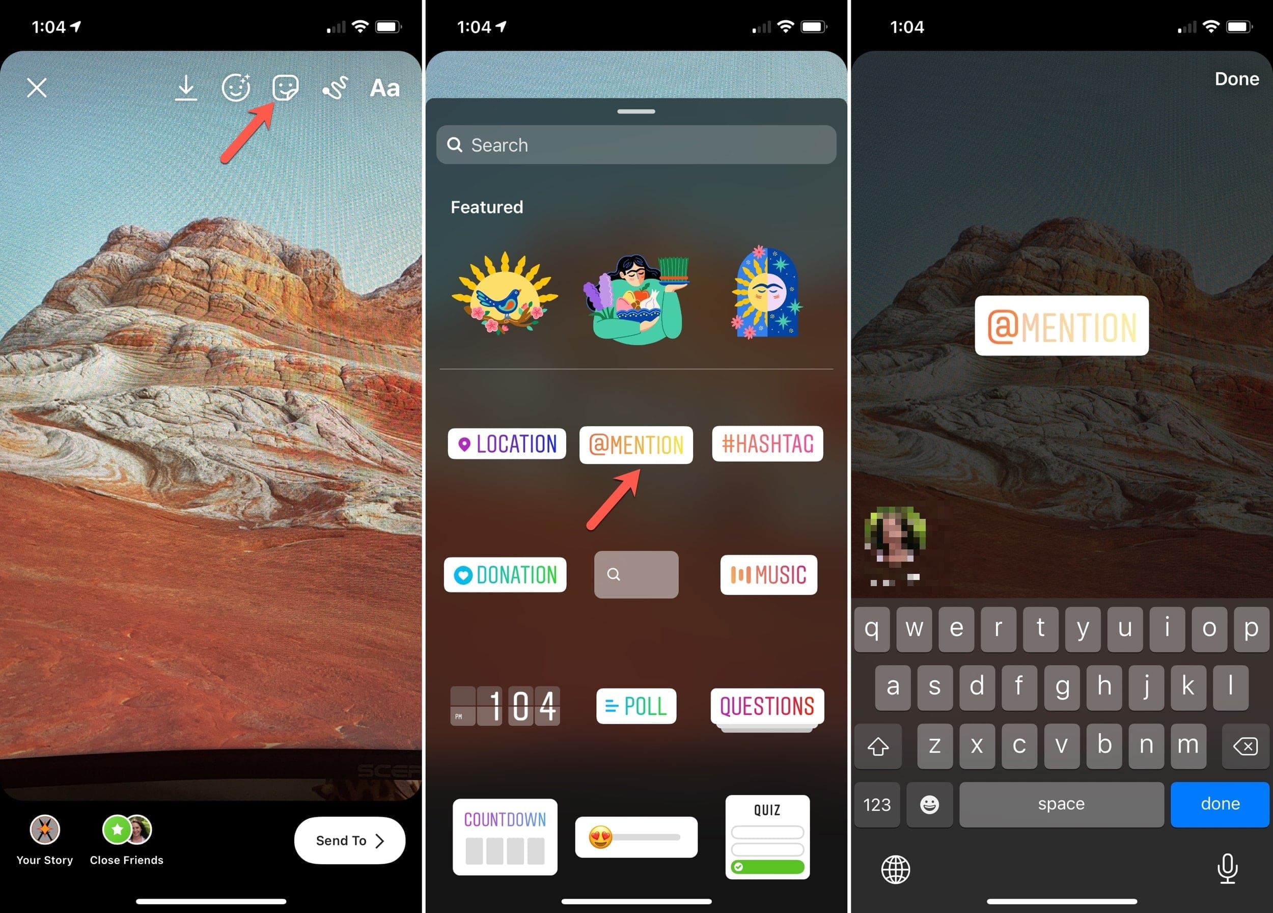 Menzione Instagram con adesivo