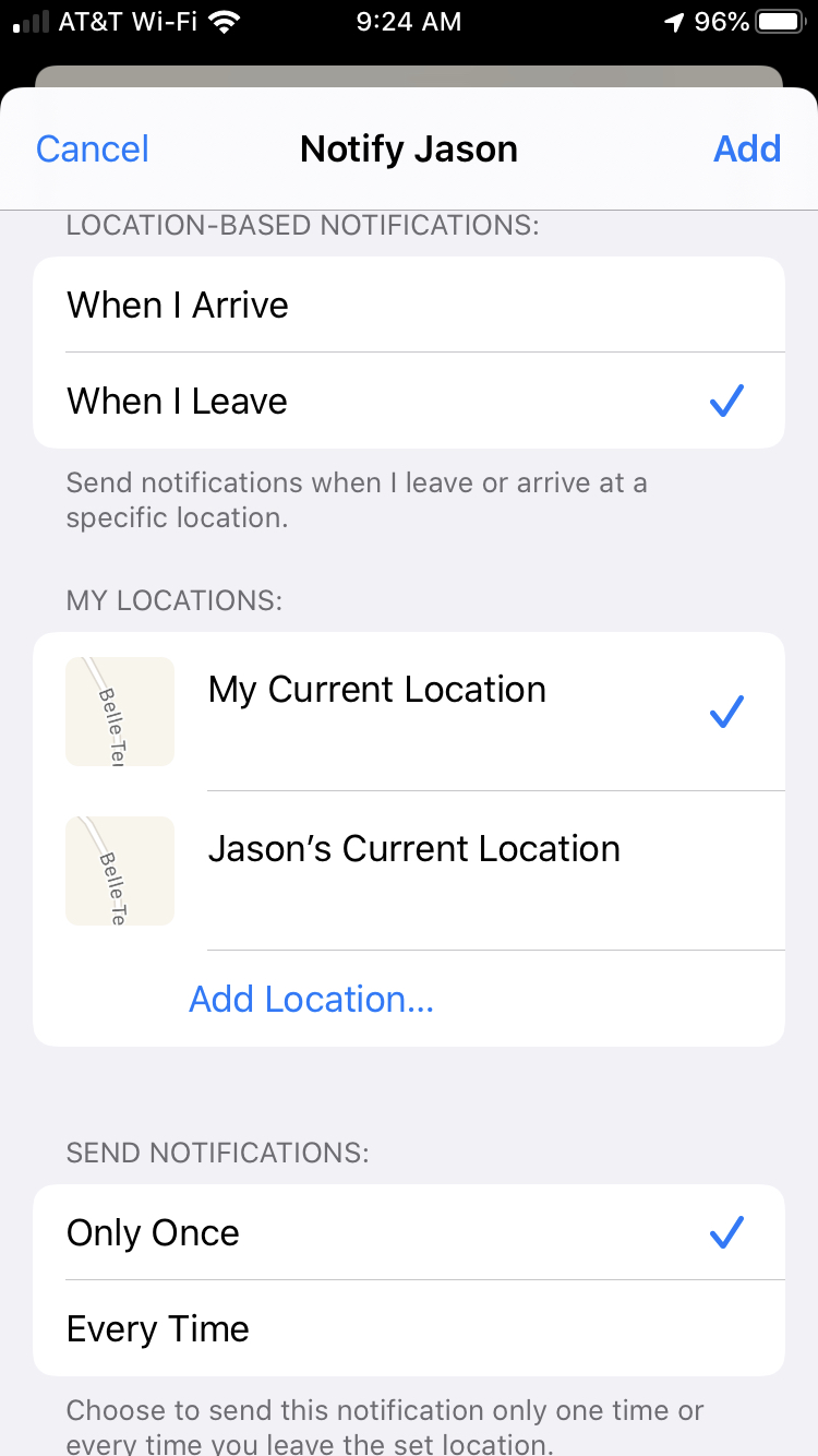 Avvisa il contatto Personalizza in Dov'è su iPhone