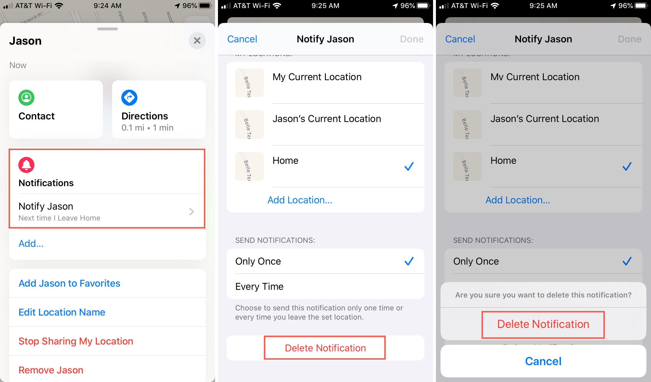 Elimina notifica in Dov'è su iPhone