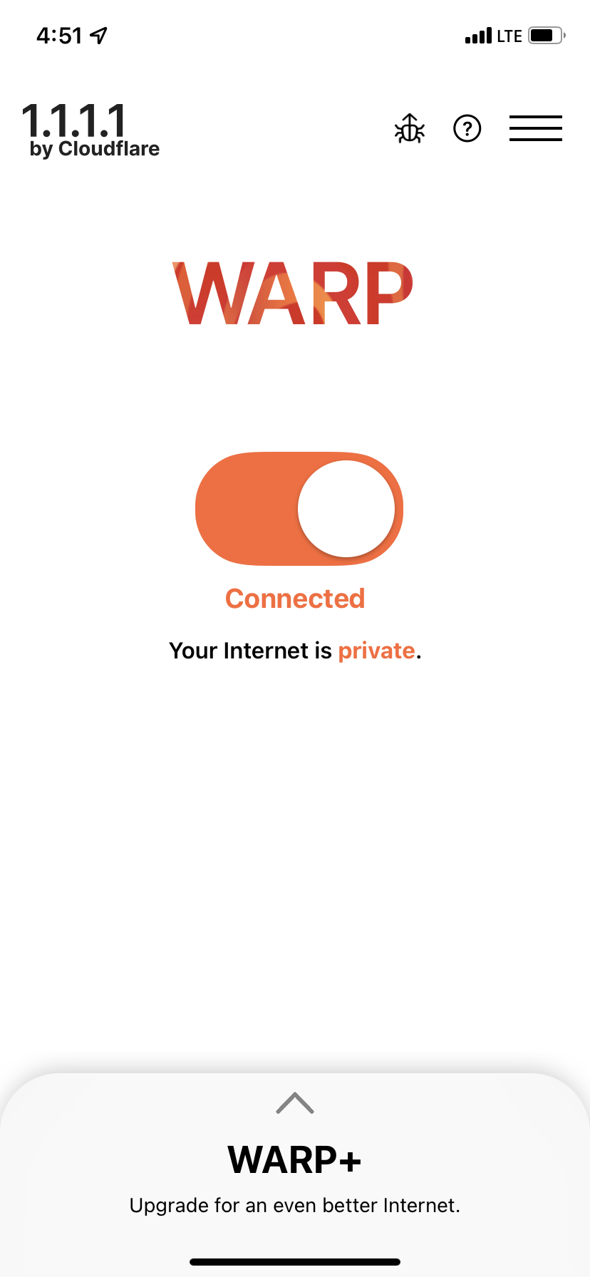 Cloudflare 1.1.1.1 in esecuzione su un iPhone