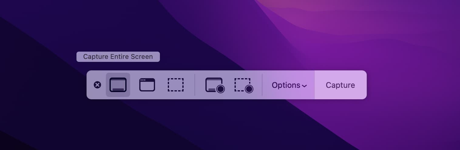 Barra degli strumenti per screenshot su Mac