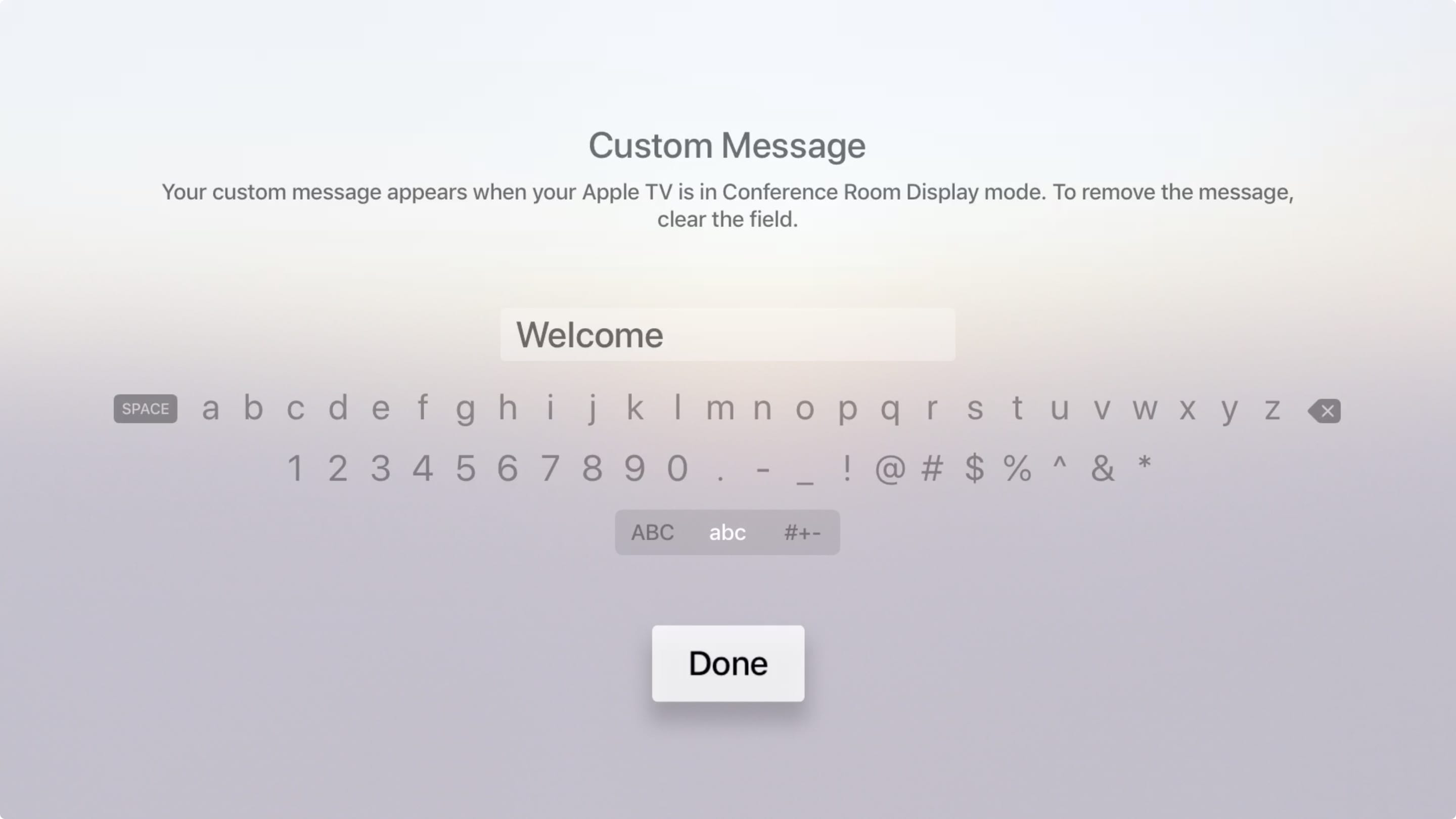 Messaggi personalizzati Visualizzazione sala conferenze Apple TV