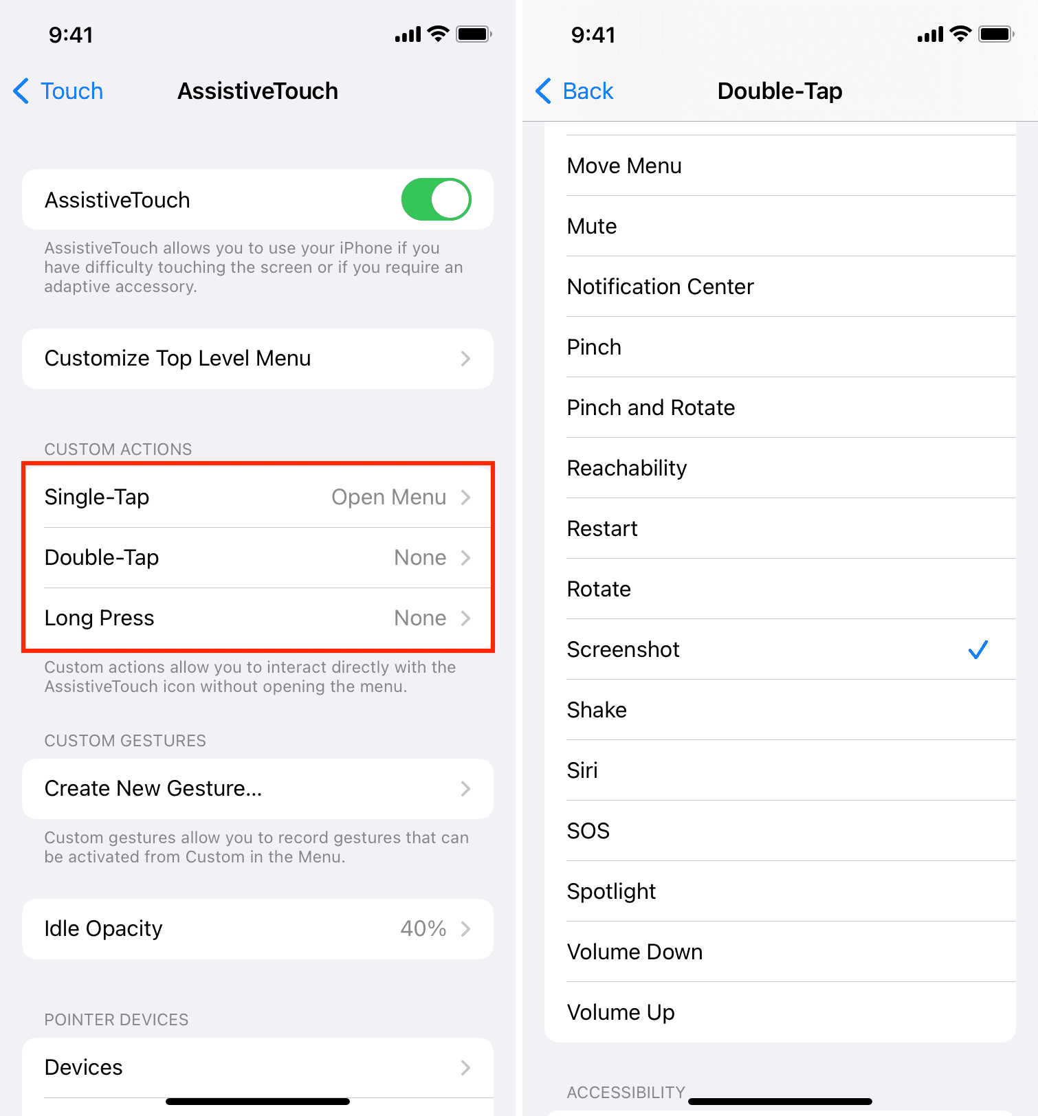 Azioni personalizzate AssistiveTouch su iPhone