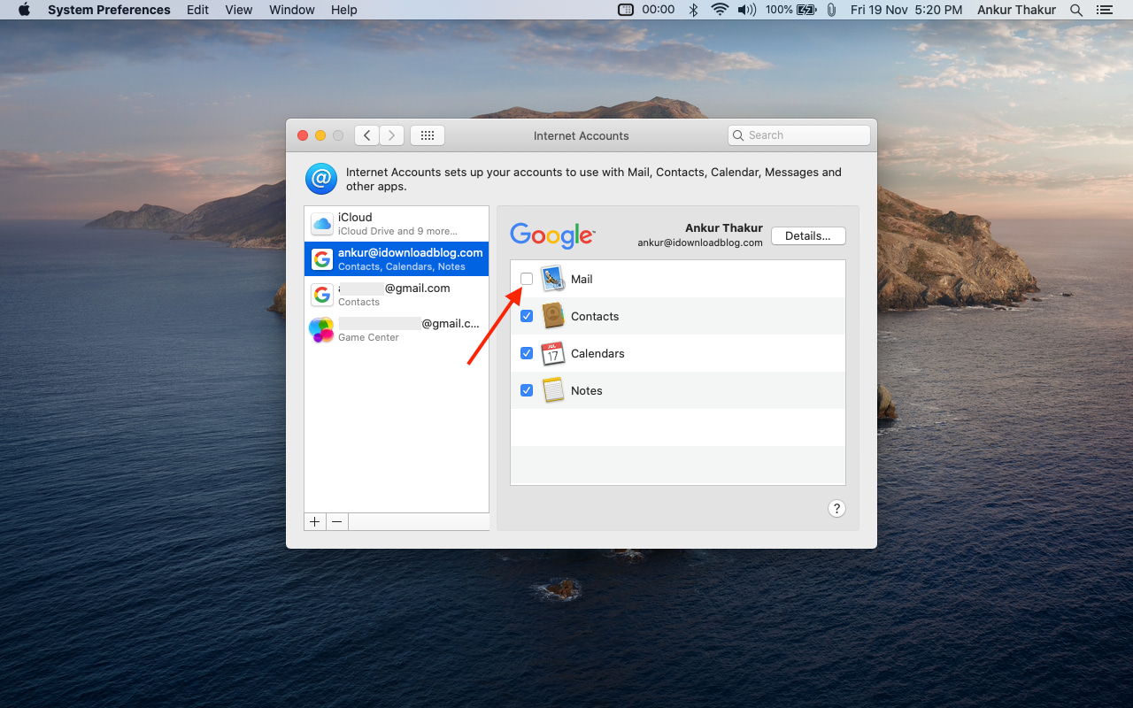 Disattiva tutta la posta nelle Preferenze di Sistema del Mac