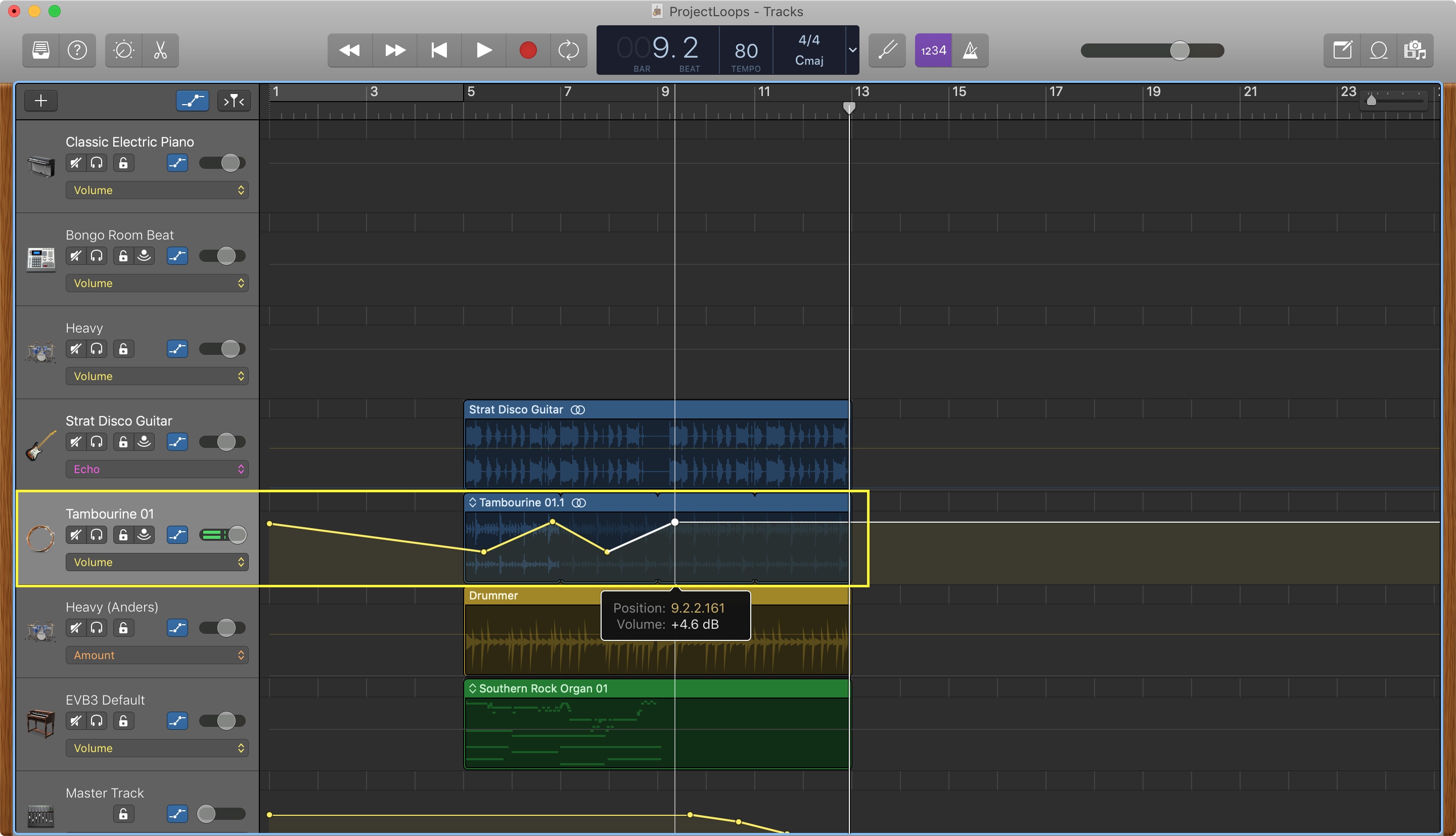 GarageBand Regola i punti volume Mac