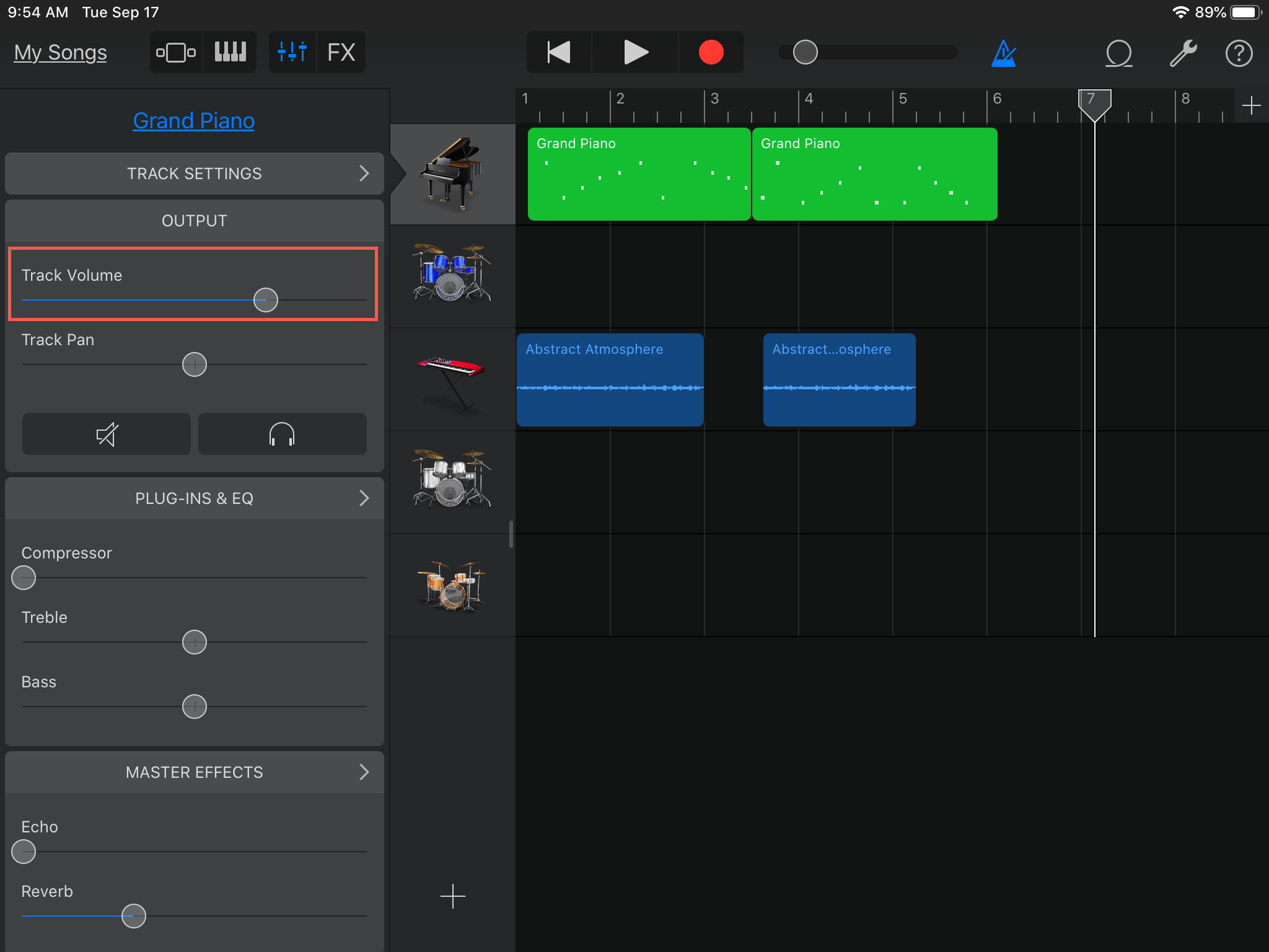 GarageBand Regola il volume della traccia iPad
