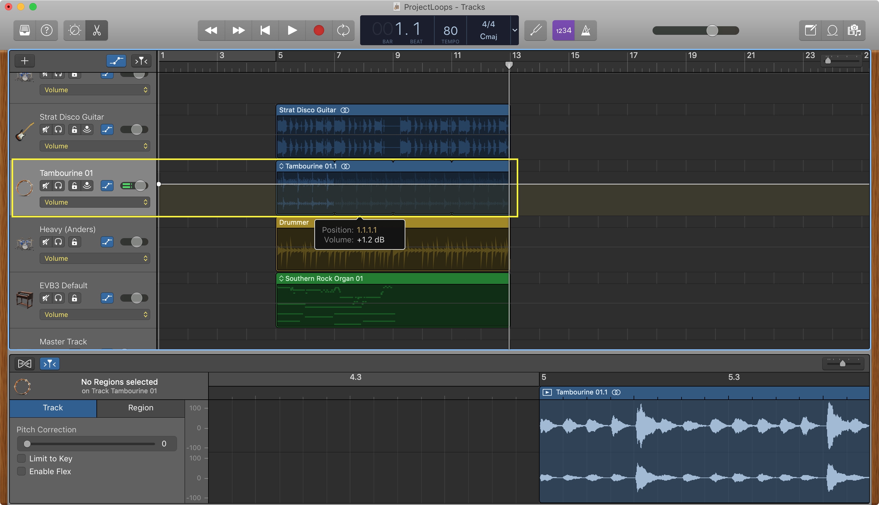 GarageBand Cambia volume traccia Mac
