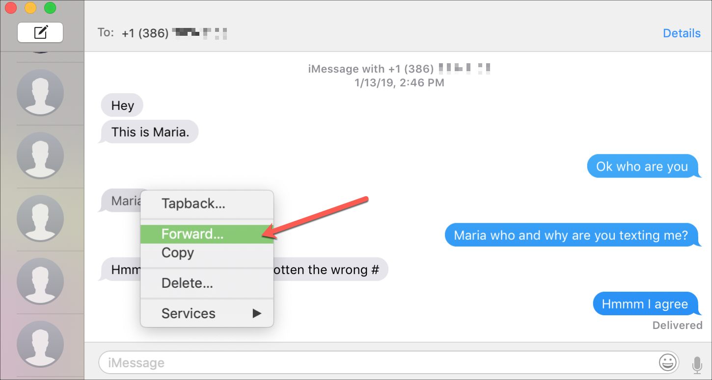 Inoltra messaggio di testo su Mac