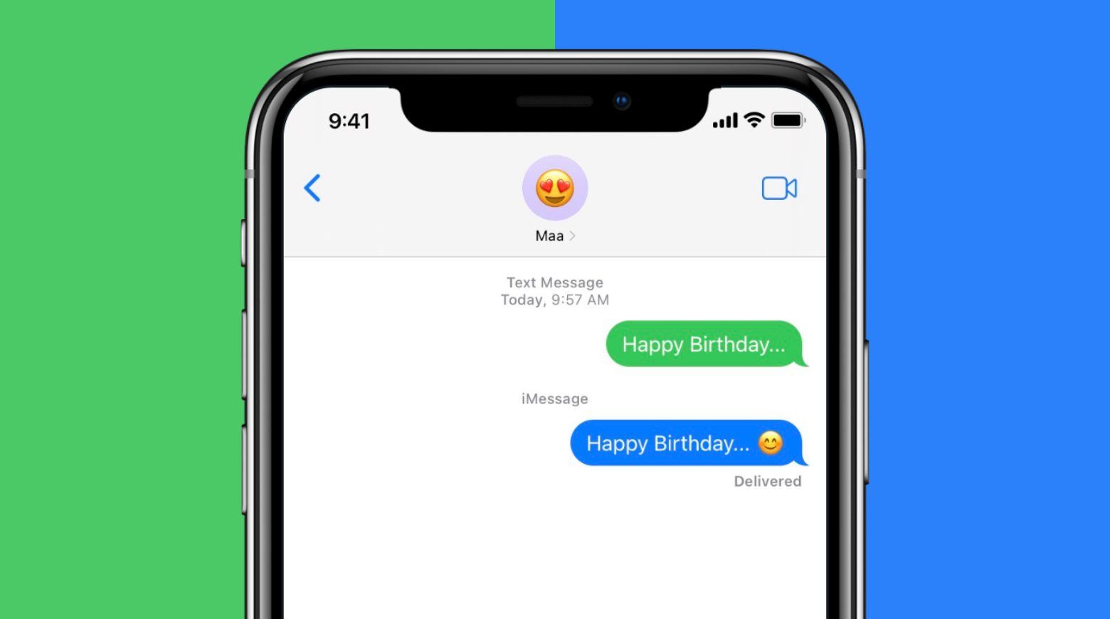 Bolle di chat blu e verdi nell'app Messaggi di iPhone